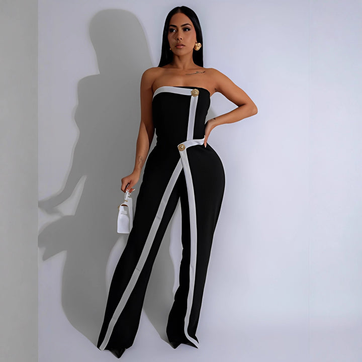Dame jumpsuit med elegant bustier-overdel og kontrasterende søm midtpunkt Skjora