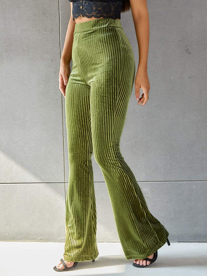 Dame Bootcut-bukse med ribbestruktur og høy midje Skjora