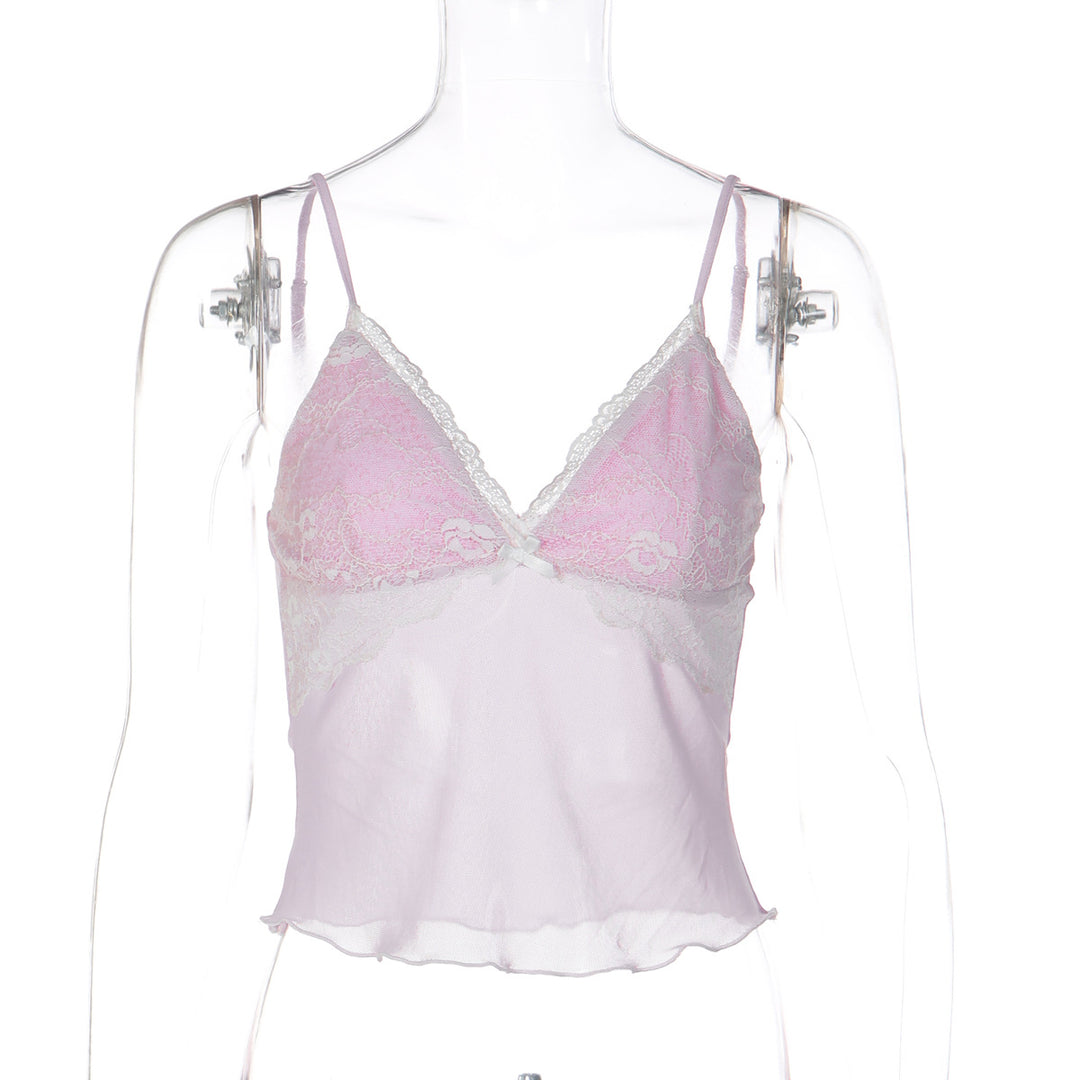 Dame blonde crop-top med fine stropper og delikat design Skjora