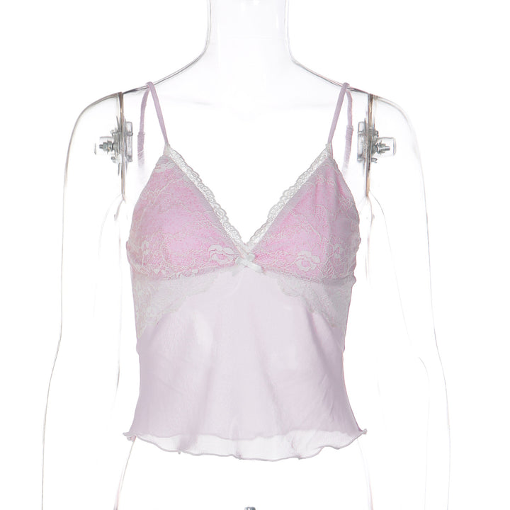 Dame blonde crop-top med fine stropper og delikat design Skjora