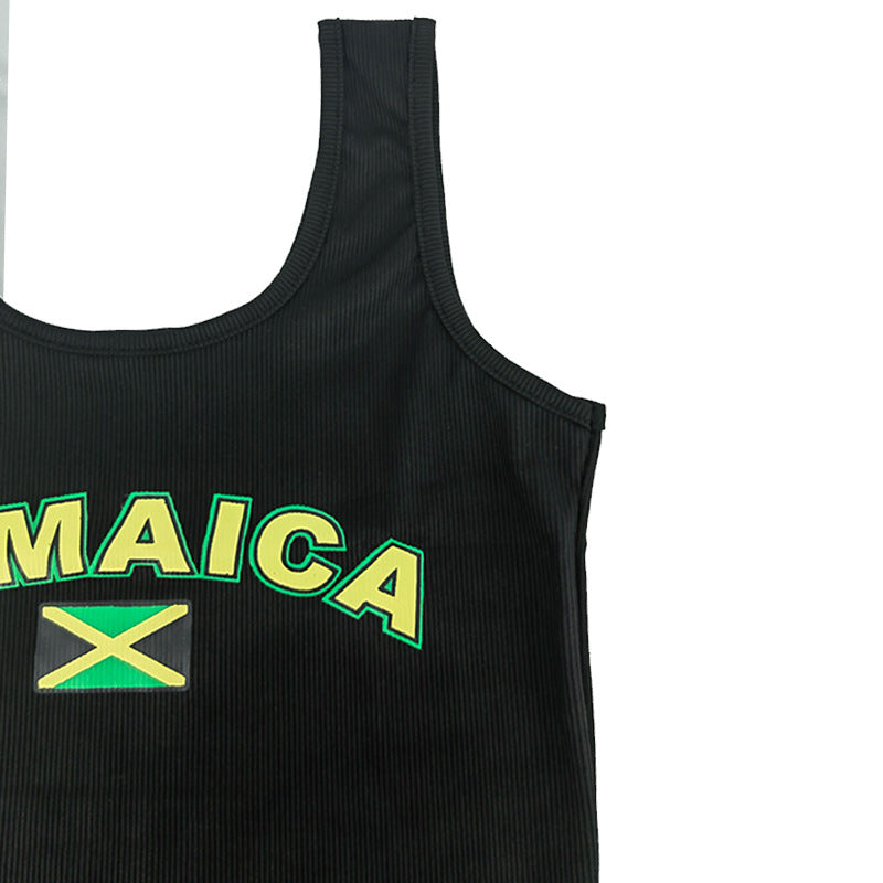 Dame ermeløs tanktop med avsatt Jamaica-motiv og strukturert stoff Skjora