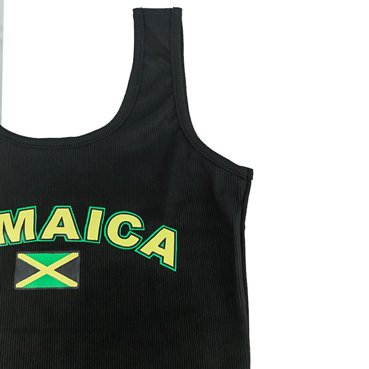 Dame ermeløs tanktop med avsatt Jamaica-motiv og strukturert stoff Skjora