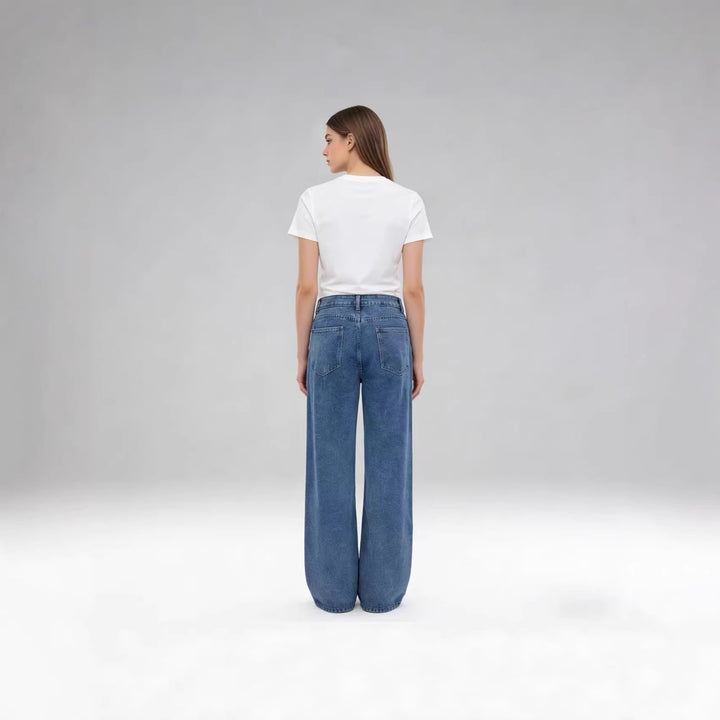 Damer høy midje vide jeans i avslappet stil med elegant foldering Skjora