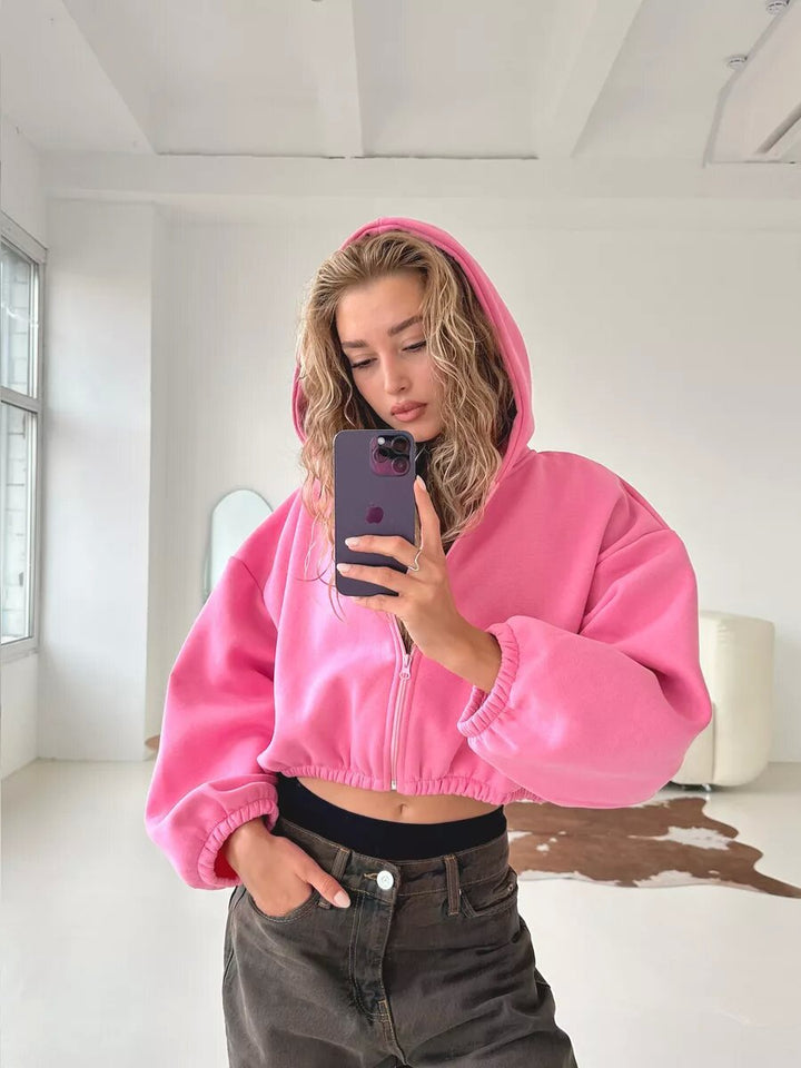 Women's Cropped Hoodie with Wide Sleeves Skjora