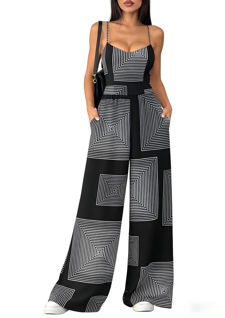 Damen Elegant Jumpsuit med geometrisk utskrift og brede ben Skjora