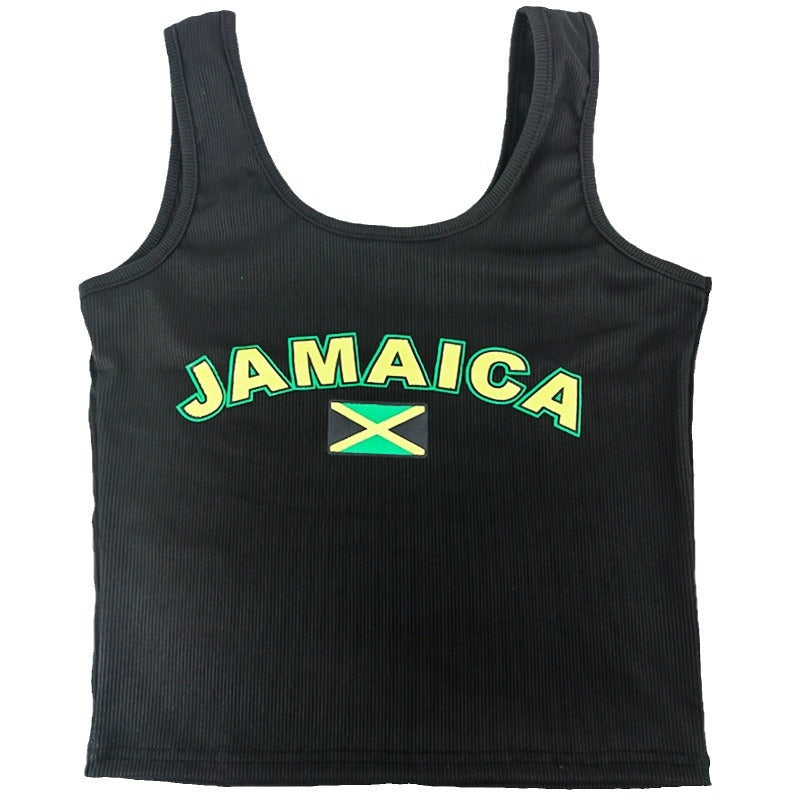 Dame ermeløs tanktop med avsatt Jamaica-motiv og strukturert stoff Skjora