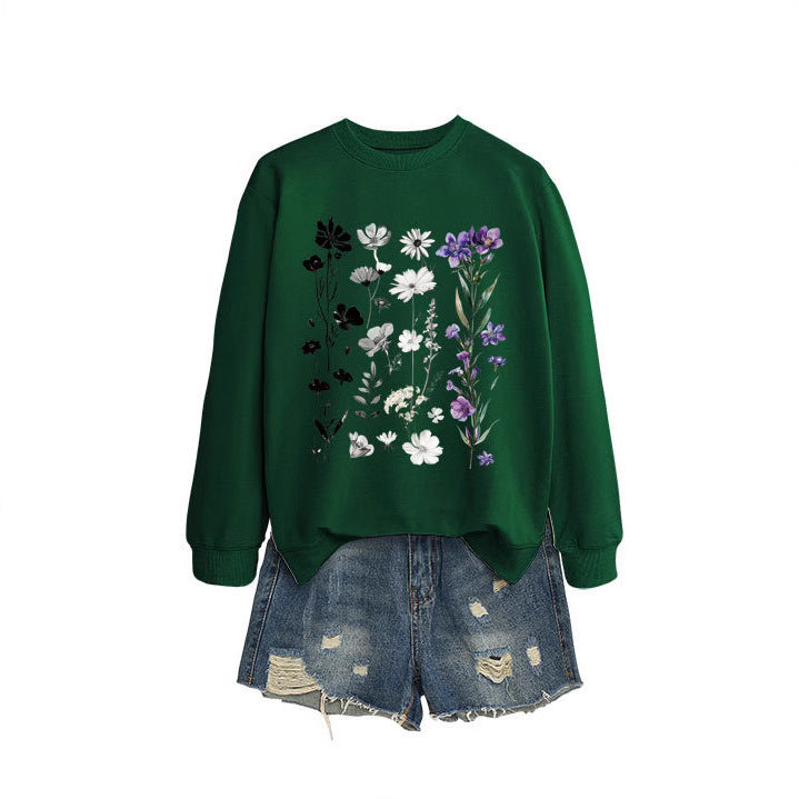 Dame sweatshirt med blomster grafisk design og myk innvendig fôr Skjora