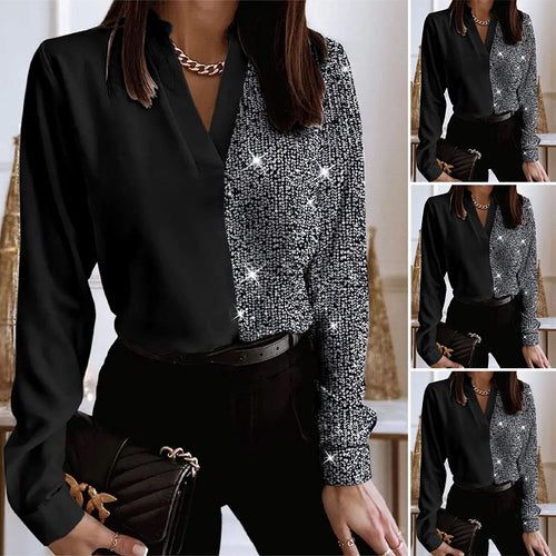 Damebluse med glitrende detaljer og moderne design Skjora