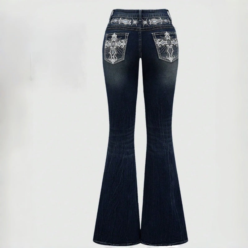 Dame Bootcut Jeans med detaljerte broderier og høy midje Skjora