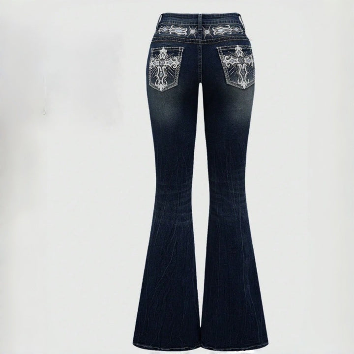 Dame Bootcut Jeans med detaljerte broderier og høy midje Skjora