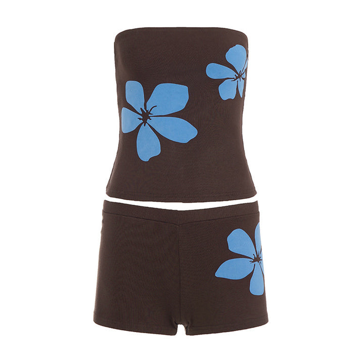 Dame Bandeau-Bikini-sett med blomsterdetaljer og høy komfort Skjora