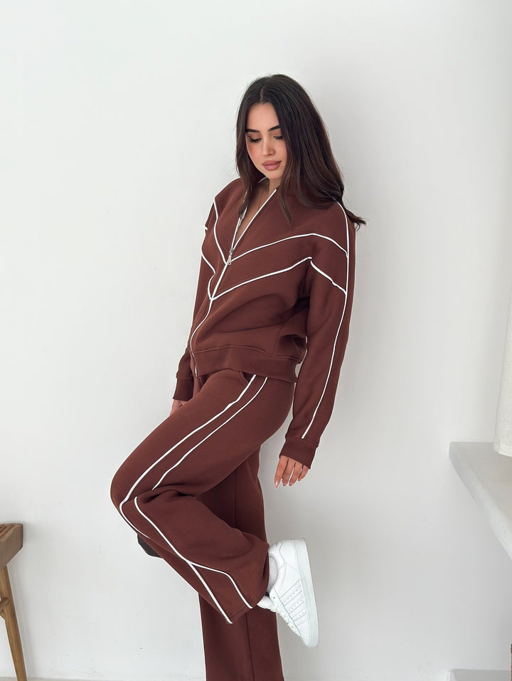 Damer Sporty Lounge-set med glidelås og kontraststing Skjora