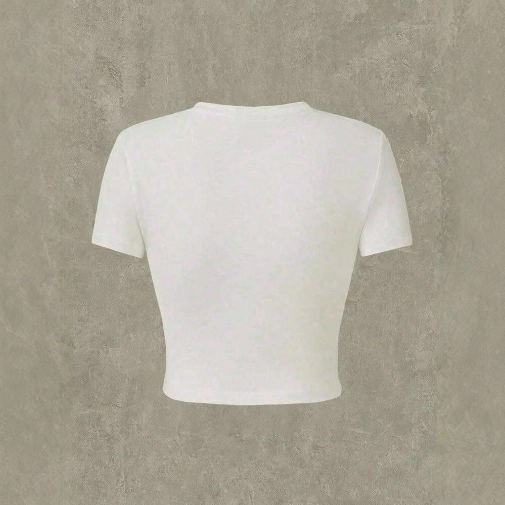 Dame Crop-T-Shirt med leken kattemotiv og cowboy-design Skjora