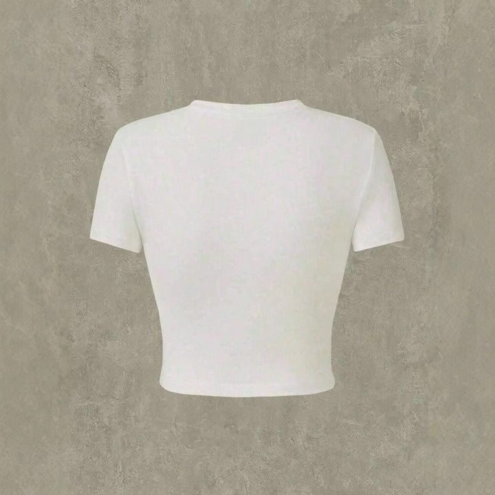Dame Crop-T-Shirt med leken kattemotiv og cowboy-design Skjora