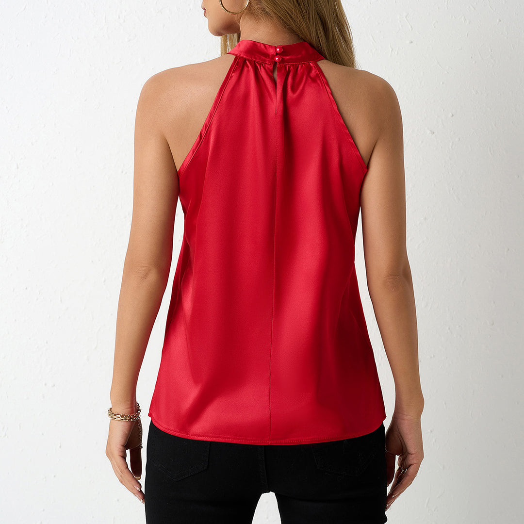 Dame Elegant halterneck bluse med satengfinish Skjora