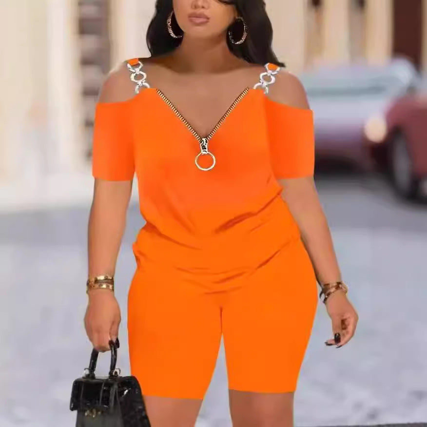 Dame Modish Jumpsuit med Off-Shoulder-utskjæring og glidelås Skjora