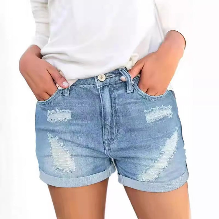 Dame jeansshorts med stilige rifte detaljer og avslappet snitt Skjora