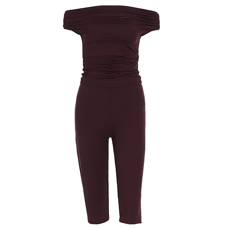Damer Elegant Jumpsuit med Off-Shoulder Design og Rynker Skjora