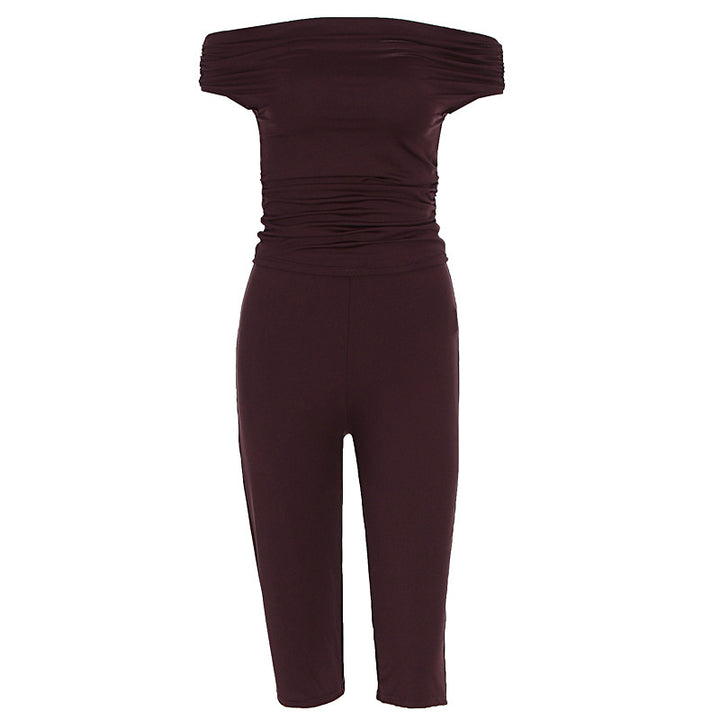 Damer Elegant Jumpsuit med Off-Shoulder Design og Rynker Skjora