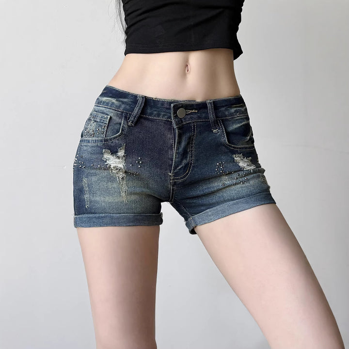 Dame jeans-shorts med glitrende detaljer og moderne design Skjora