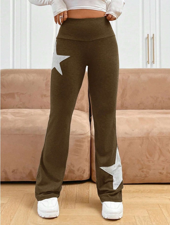 Damer ledige Bootcut-Leggins med stjernemotiv Skjora