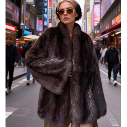 Kvinnens koselige faux fur-jakke med elegant krage og myk fôr Skjora
