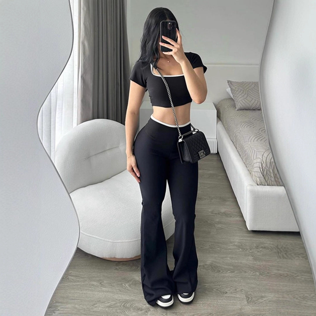 Dame moteriktig Crop-Top med figursydd snitt og vide bukser Skjora