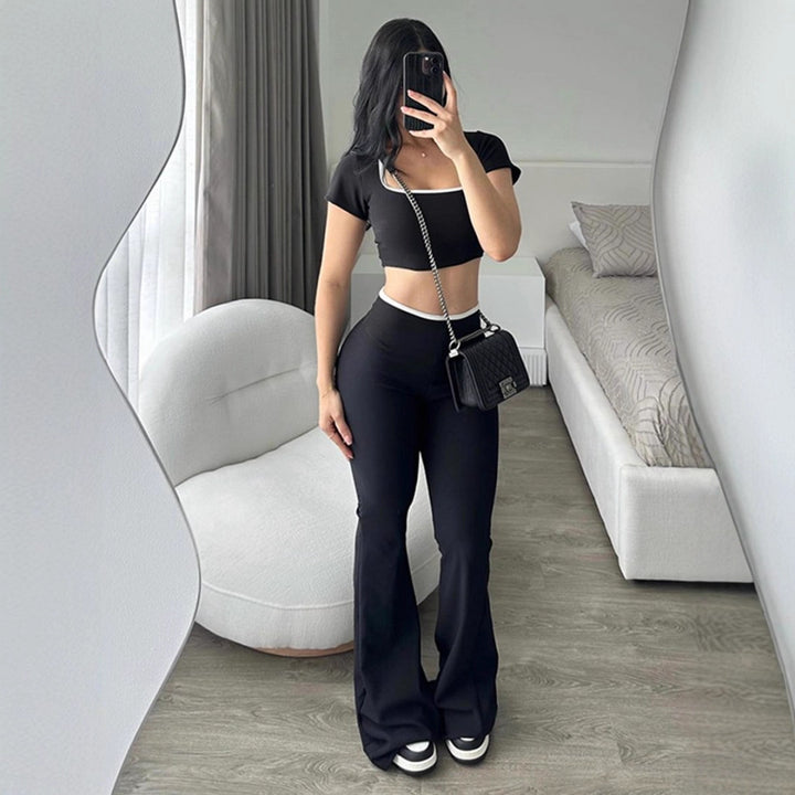 Dame moteriktig Crop-Top med figursydd snitt og vide bukser Skjora