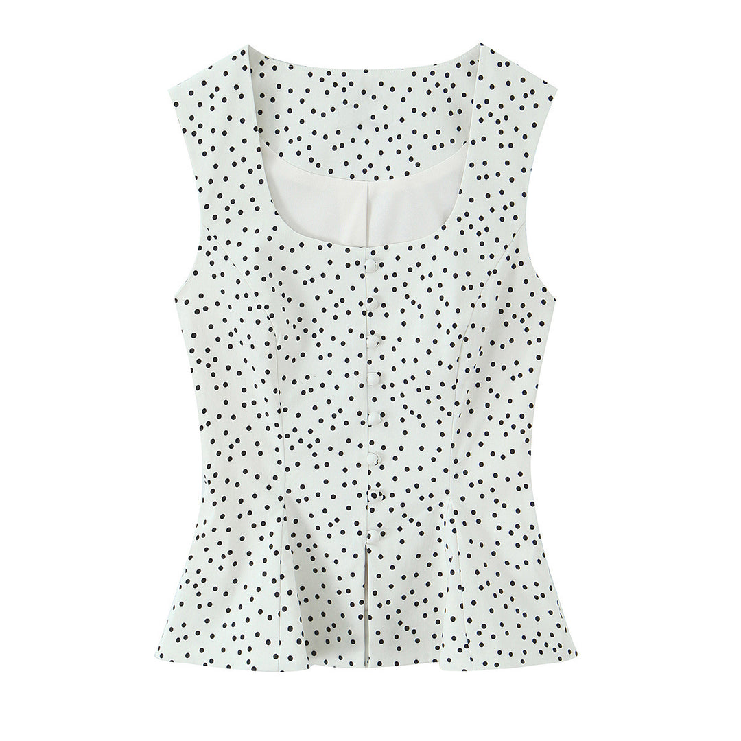 Dame Polka-Dot Taljert Topp med elegant knappestolpe Skjora