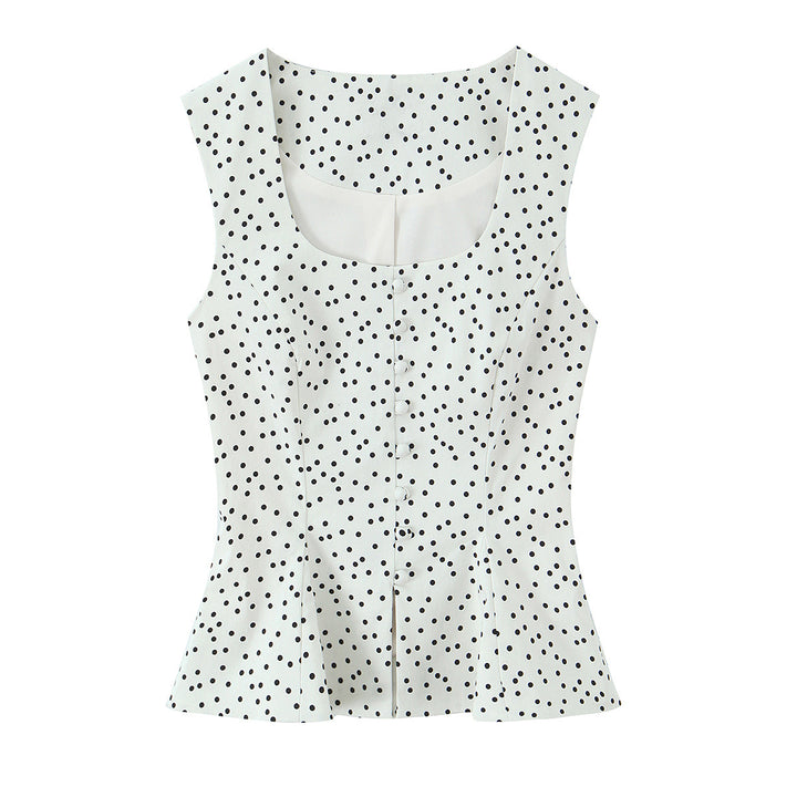 Dame Polka-Dot Taljert Topp med elegant knappestolpe Skjora