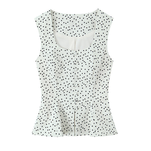 Dame Polka-Dot Taljert Topp med elegant knappestolpe Skjora