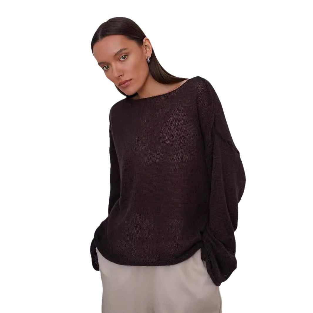 Damer casual genser med brede ermer og fin åpenstrikk design Skjora