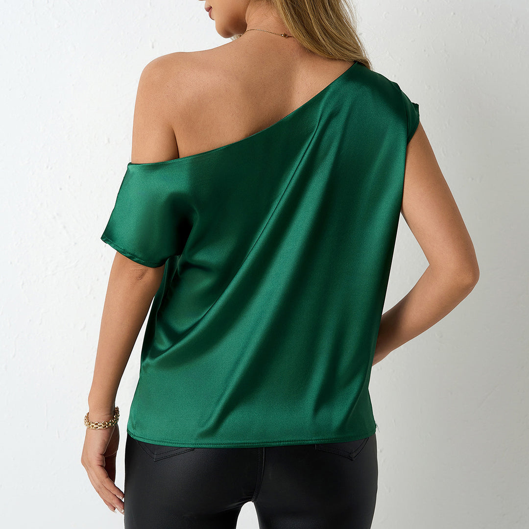 Damer elegant, skulderfri satengbluse med flytende snitt Skjora