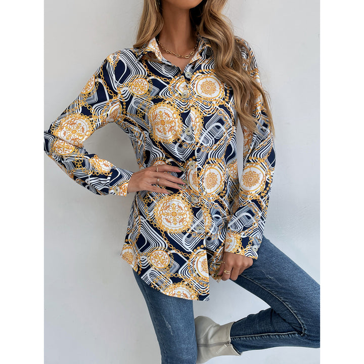 Dame blomstret skjorte med elegante langermet og knappekrage Skjora