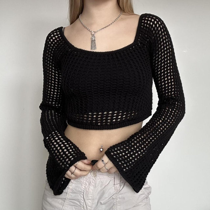 Damen luftig Crop-Top laget av myk nettingstrikk Skjora