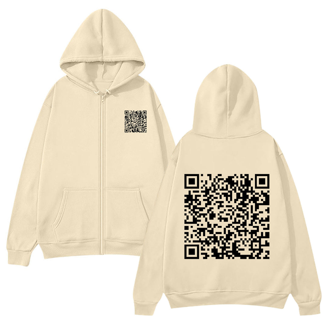 Damegen hettejakke med QR-kode design og myk fleece Skjora
