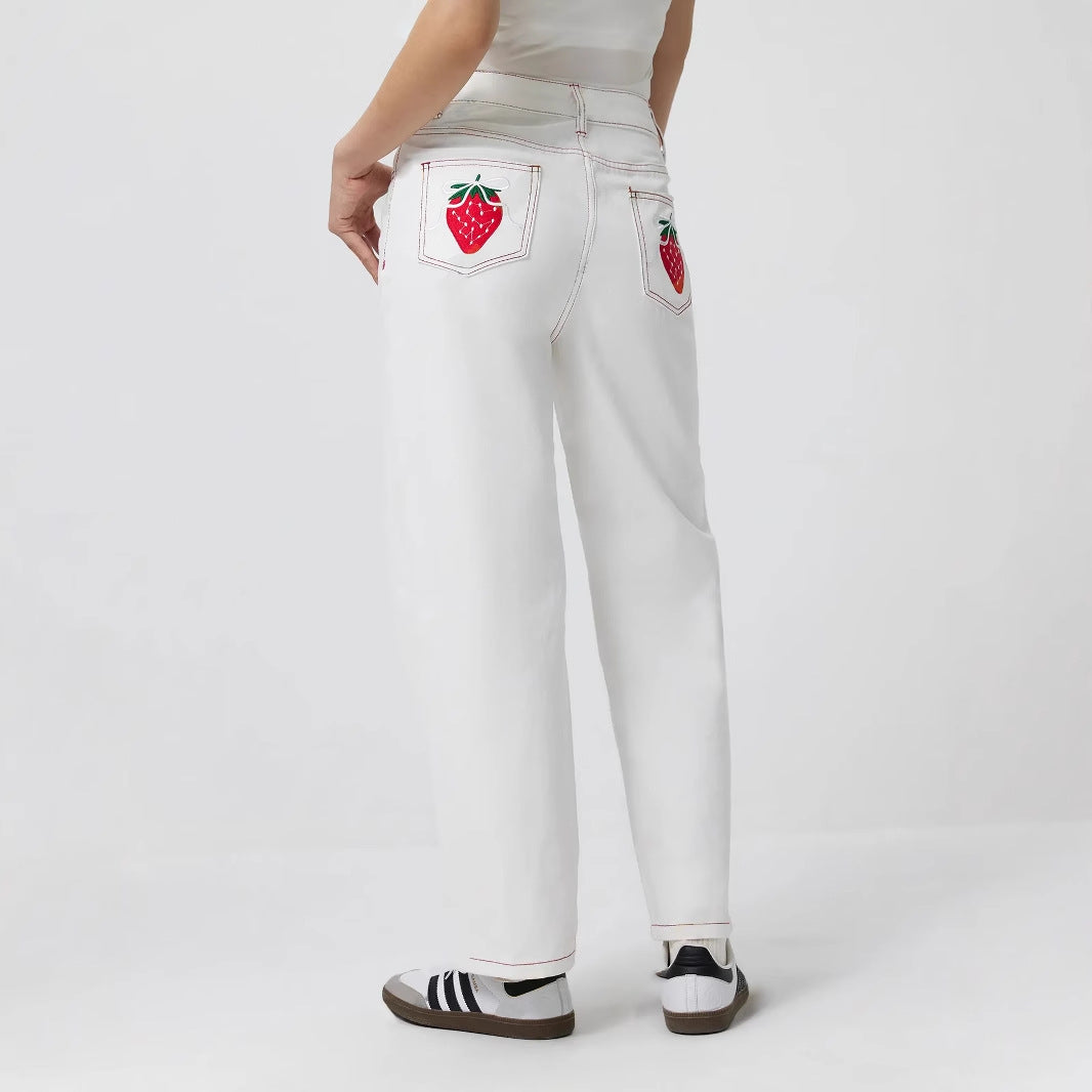 Kvinnelige elegante jeans med fruktig broderi Skjora