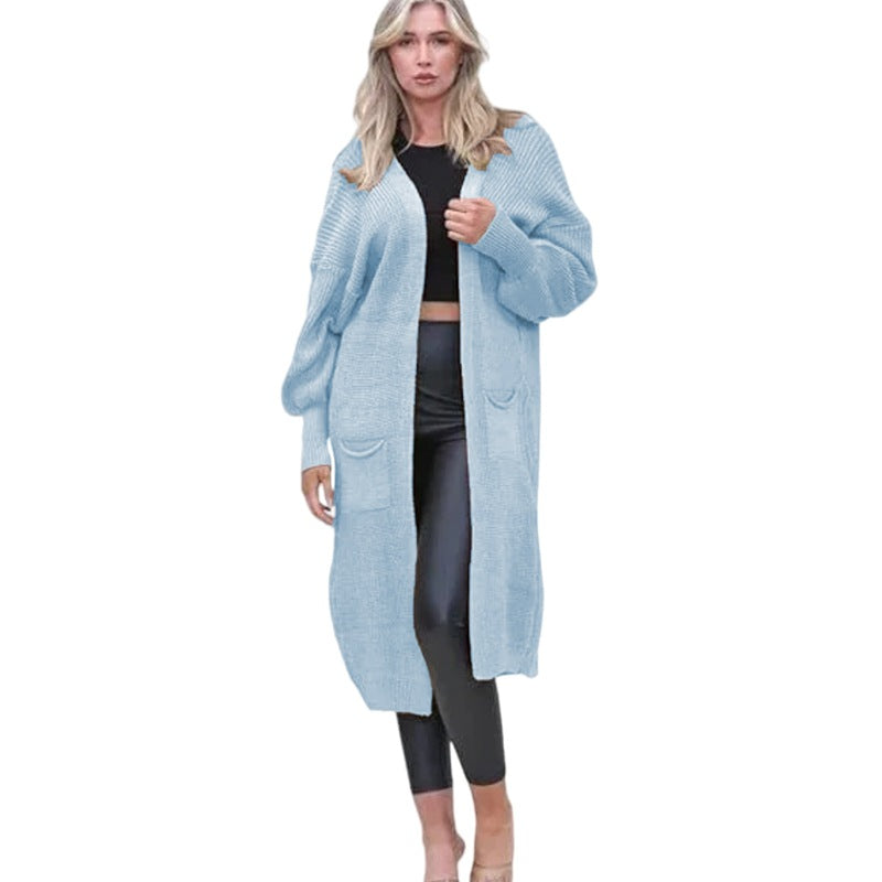 Kvinnes Chunky Strikket Cardigan med Åpne Lommer og Casual Design Skjora