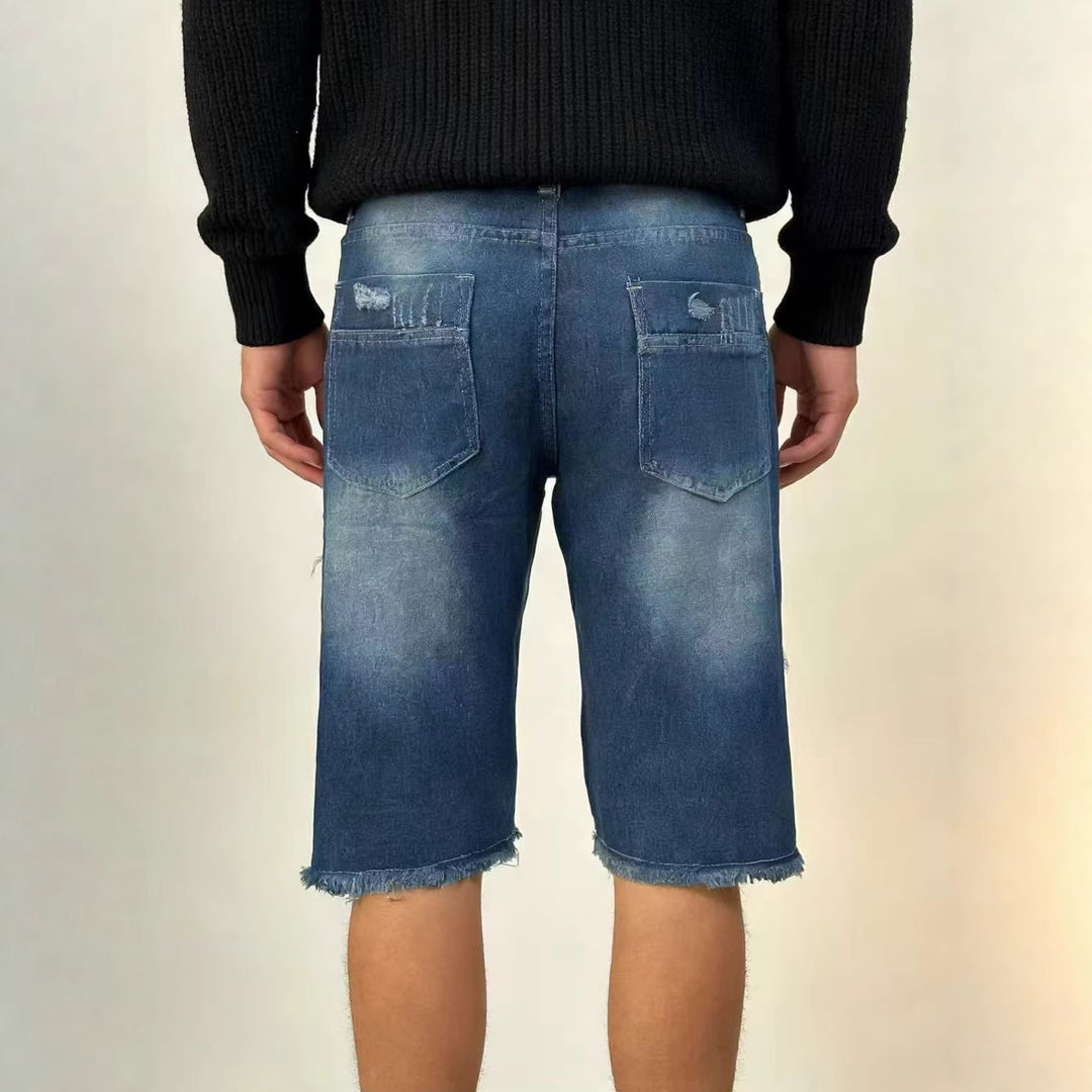Herre casual destroyed jeansshorts med frynsete avslutninger og vid ben Skjora