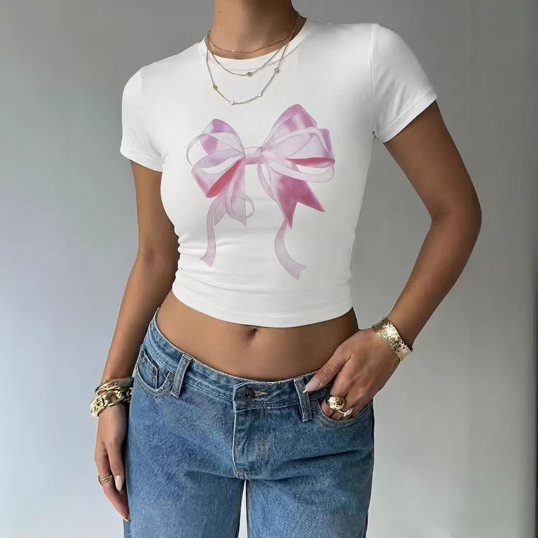 Dame Crop-Top med delikat sløyfemotiv Skjora