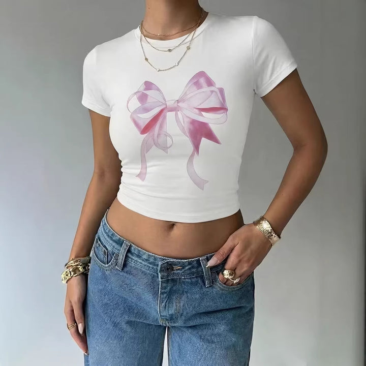 Dame Crop-Top med delikat sløyfemotiv Skjora