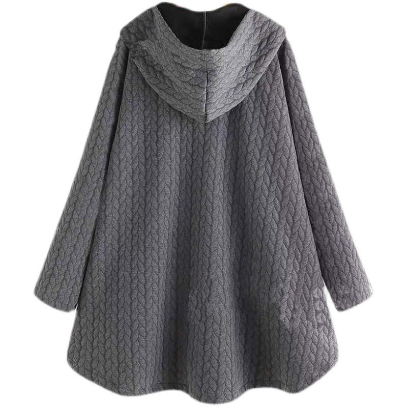 Skjora kvinne hoodie med knappeåpning og lommer