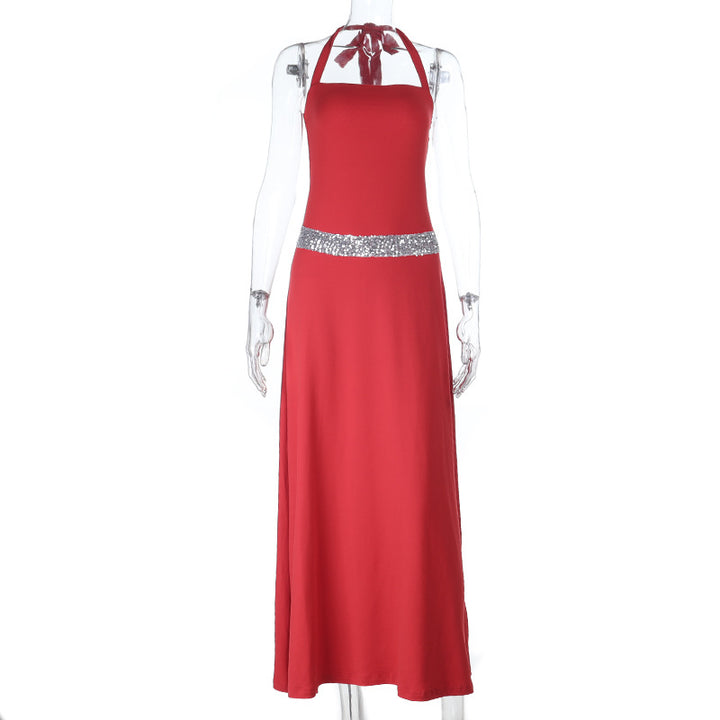 Damer Elegant Maxikjole med stilig Halterneck og glitterakenter Skjora