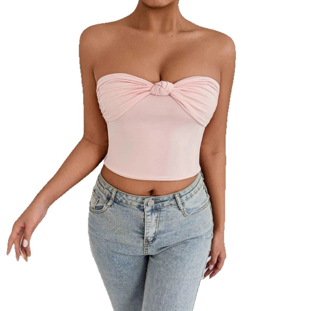 Dame Bandeau Crop-Top med knute-design Skjora