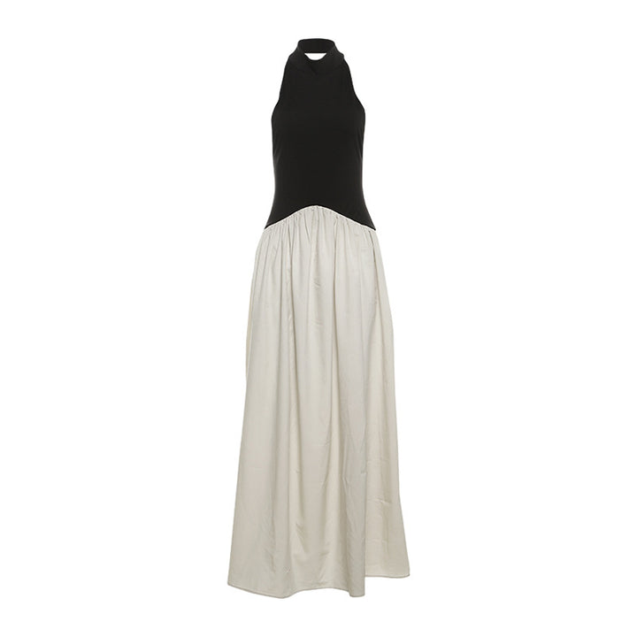 Dame Elegant Maxi kjole med høyhalsdesign og to farge detaljer Skjora