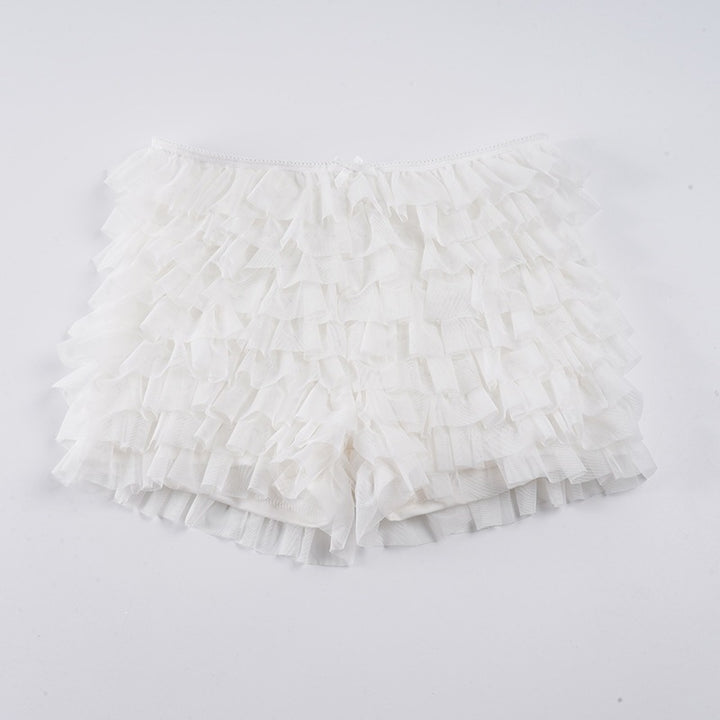 Dame volangshorts med elastisk belte og lekent design Skjora