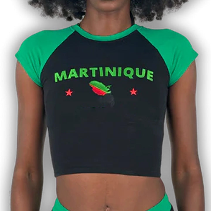 Dame cropped T-skjorte med iøynefallende Haiti-motiv Skjora