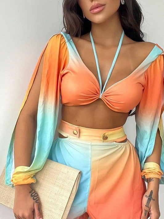 Dame cropped Top med skulderfrie ermer og fargegradientdesign Skjora