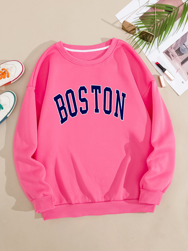 Dame avslappet sweatshirt med Boston-print Skjora