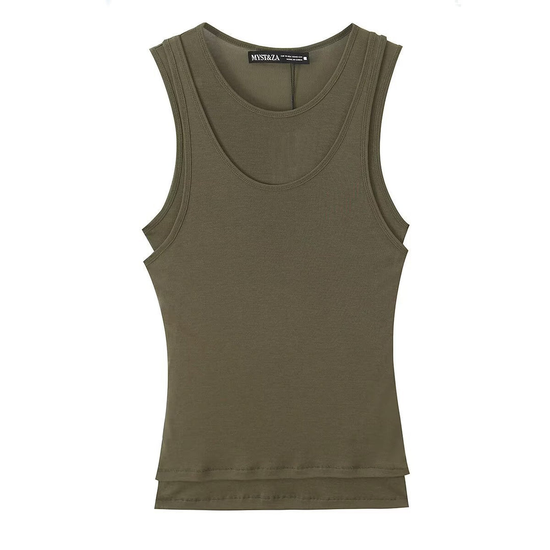 Dame ermeløs tanktop i høy kvalitet stretch-materiale med figursydd snitt Skjora